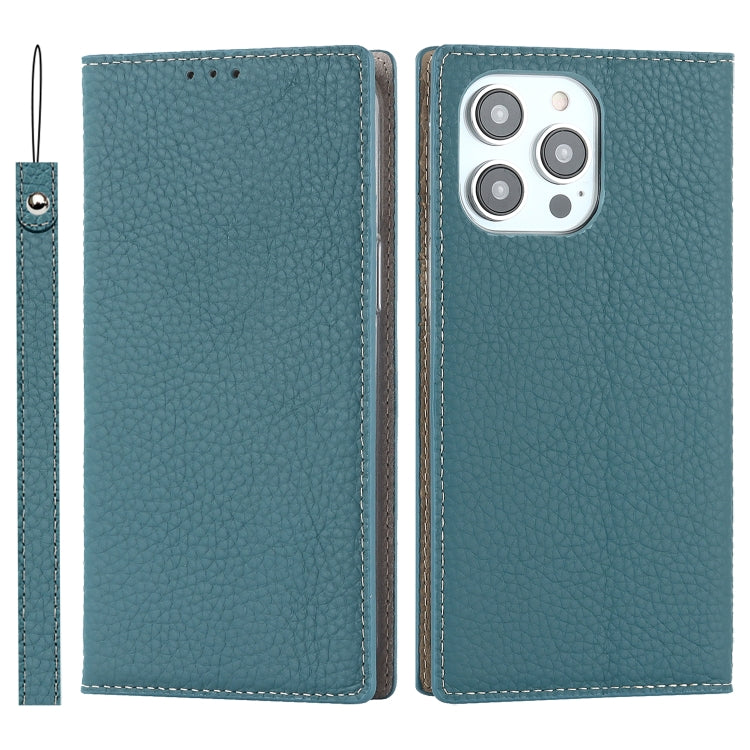For iPhone 14 Pro Max Litchi Texture Genuine Leather Phone Case(Sky Blue) - iPhone 14 Pro Max Cases by buy2fix | Online Shopping UK | buy2fix