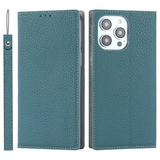 For iPhone 14 Pro Max Litchi Texture Genuine Leather Phone Case(Sky Blue) - iPhone 14 Pro Max Cases by buy2fix | Online Shopping UK | buy2fix