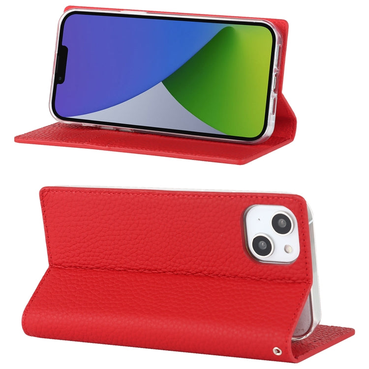 For iPhone 14 Litchi Texture Genuine Leather Phone Case(Red) - iPhone 14 Cases by buy2fix | Online Shopping UK | buy2fix