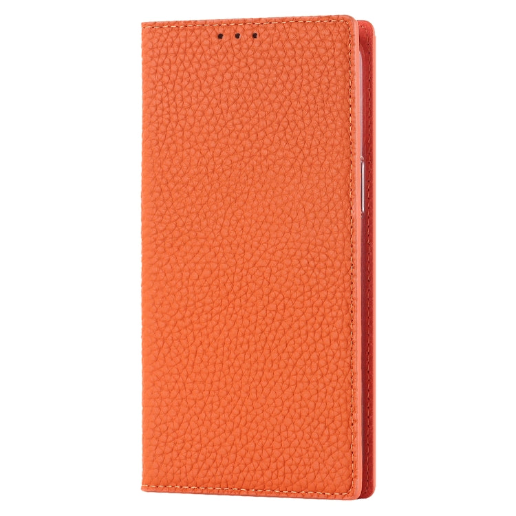 For iPhone 14 Litchi Texture Genuine Leather Phone Case(Orange) - iPhone 14 Cases by buy2fix | Online Shopping UK | buy2fix