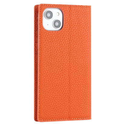 For iPhone 14 Litchi Texture Genuine Leather Phone Case(Orange) - iPhone 14 Cases by buy2fix | Online Shopping UK | buy2fix