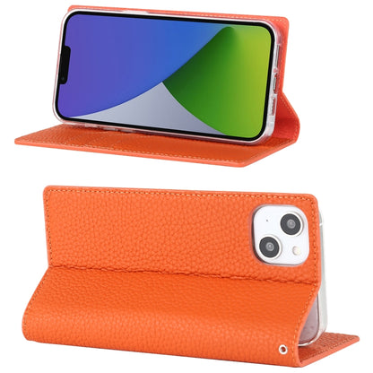 For iPhone 14 Litchi Texture Genuine Leather Phone Case(Orange) - iPhone 14 Cases by buy2fix | Online Shopping UK | buy2fix