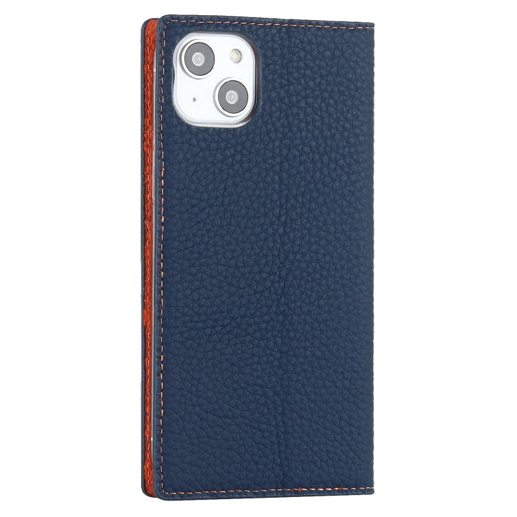 For iPhone 14 Litchi Texture Genuine Leather Phone Case(Dark Blue) - iPhone 14 Cases by buy2fix | Online Shopping UK | buy2fix