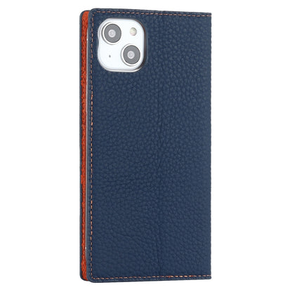 For iPhone 14 Litchi Texture Genuine Leather Phone Case(Dark Blue) - iPhone 14 Cases by buy2fix | Online Shopping UK | buy2fix