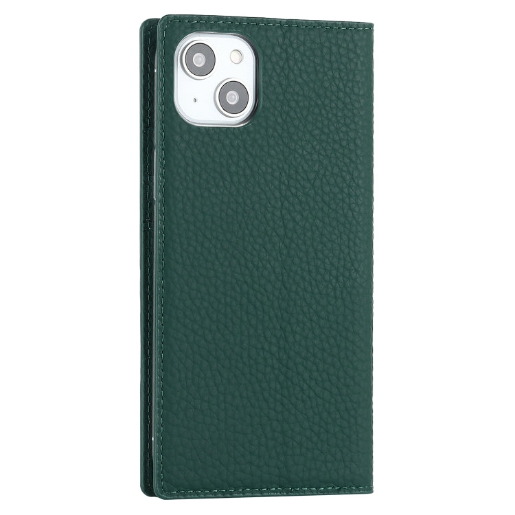 For iPhone 14 Litchi Texture Genuine Leather Phone Case(Dark Green) - iPhone 14 Cases by buy2fix | Online Shopping UK | buy2fix