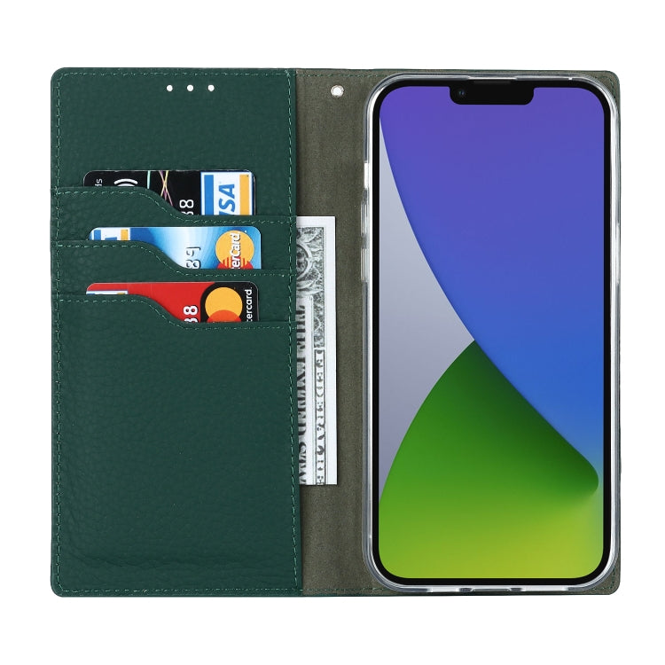 For iPhone 14 Litchi Texture Genuine Leather Phone Case(Dark Green) - iPhone 14 Cases by buy2fix | Online Shopping UK | buy2fix