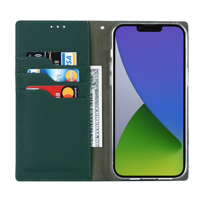 For iPhone 14 Litchi Texture Genuine Leather Phone Case(Dark Green) - iPhone 14 Cases by buy2fix | Online Shopping UK | buy2fix