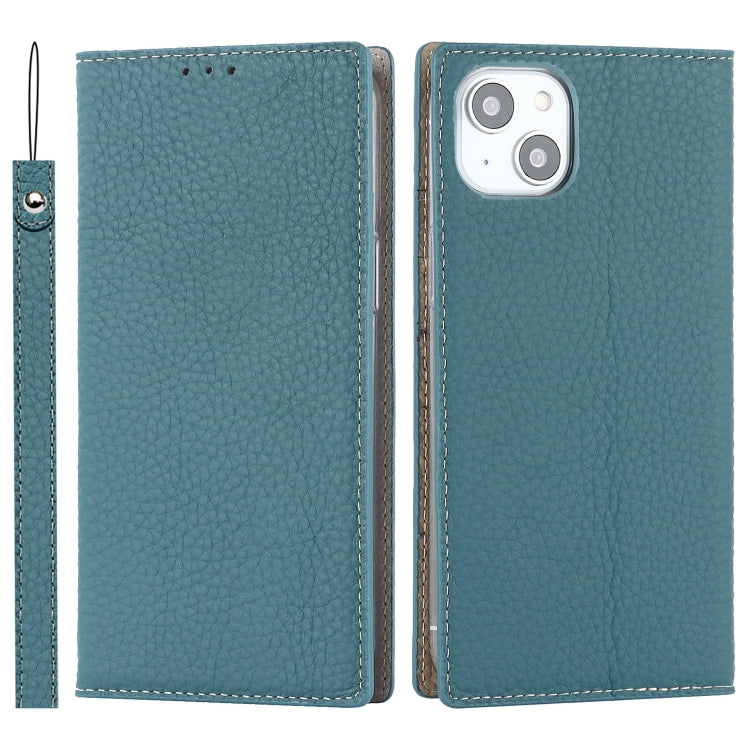 For iPhone 14 Litchi Texture Genuine Leather Phone Case(Sky Blue) - iPhone 14 Cases by buy2fix | Online Shopping UK | buy2fix