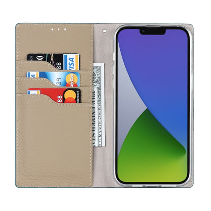 For iPhone 14 Litchi Texture Genuine Leather Phone Case(Sky Blue) - iPhone 14 Cases by buy2fix | Online Shopping UK | buy2fix