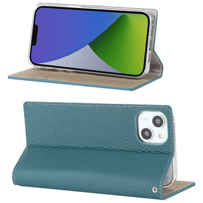 For iPhone 14 Litchi Texture Genuine Leather Phone Case(Sky Blue) - iPhone 14 Cases by buy2fix | Online Shopping UK | buy2fix