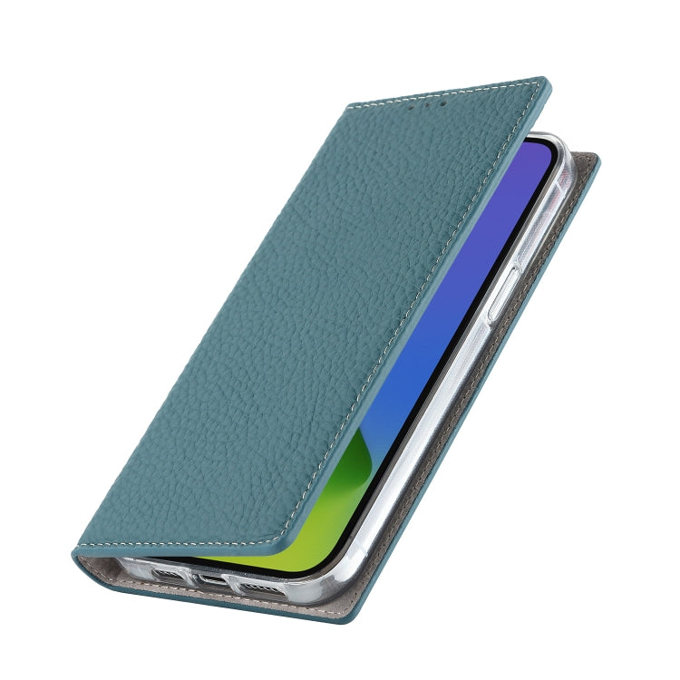 For iPhone 14 Litchi Texture Genuine Leather Phone Case(Sky Blue) - iPhone 14 Cases by buy2fix | Online Shopping UK | buy2fix