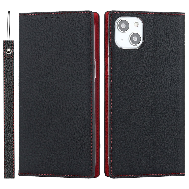 For iPhone 14 Plus Litchi Texture Genuine Leather Phone Case(Black) - iPhone 14 Plus Cases by buy2fix | Online Shopping UK | buy2fix