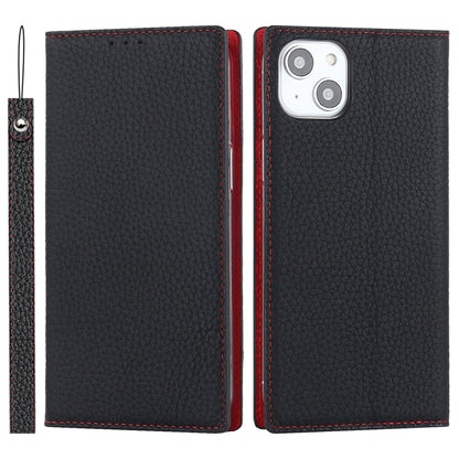 For iPhone 14 Plus Litchi Texture Genuine Leather Phone Case(Black) - iPhone 14 Plus Cases by buy2fix | Online Shopping UK | buy2fix
