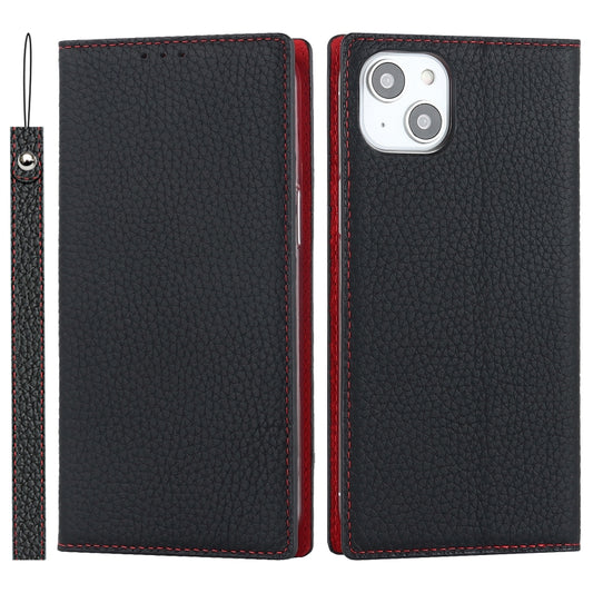 For iPhone 14 Plus Litchi Texture Genuine Leather Phone Case(Black) - iPhone 14 Plus Cases by buy2fix | Online Shopping UK | buy2fix
