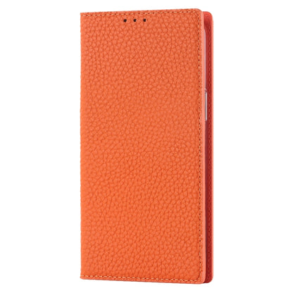 For iPhone 14 Plus Litchi Texture Genuine Leather Phone Case(Orange) - iPhone 14 Plus Cases by buy2fix | Online Shopping UK | buy2fix