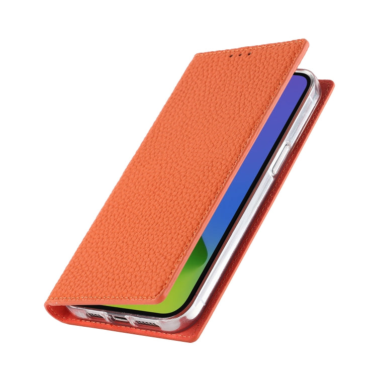 For iPhone 14 Plus Litchi Texture Genuine Leather Phone Case(Orange) - iPhone 14 Plus Cases by buy2fix | Online Shopping UK | buy2fix