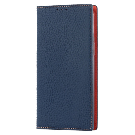 For iPhone 14 Plus Litchi Texture Genuine Leather Phone Case(Dark Blue) - iPhone 14 Plus Cases by buy2fix | Online Shopping UK | buy2fix