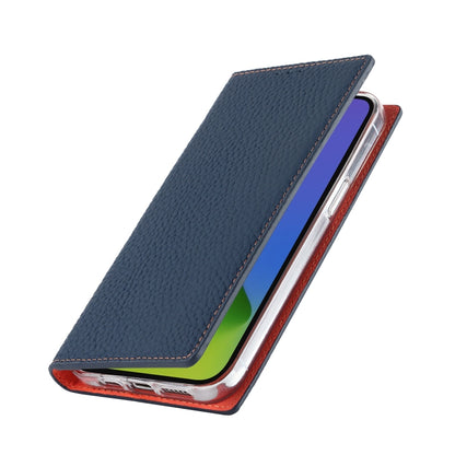For iPhone 14 Plus Litchi Texture Genuine Leather Phone Case(Dark Blue) - iPhone 14 Plus Cases by buy2fix | Online Shopping UK | buy2fix