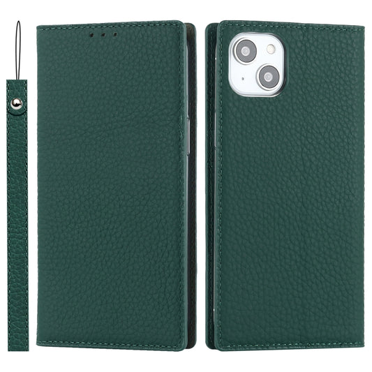 For iPhone 14 Plus Litchi Texture Genuine Leather Phone Case(Dark Green) - iPhone 14 Plus Cases by buy2fix | Online Shopping UK | buy2fix