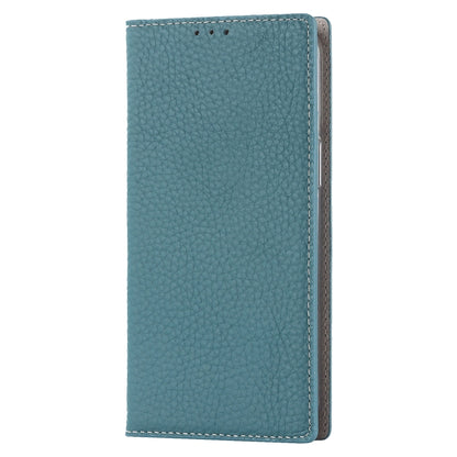 For iPhone 14 Plus Litchi Texture Genuine Leather Phone Case(Sky Blue) - iPhone 14 Plus Cases by buy2fix | Online Shopping UK | buy2fix