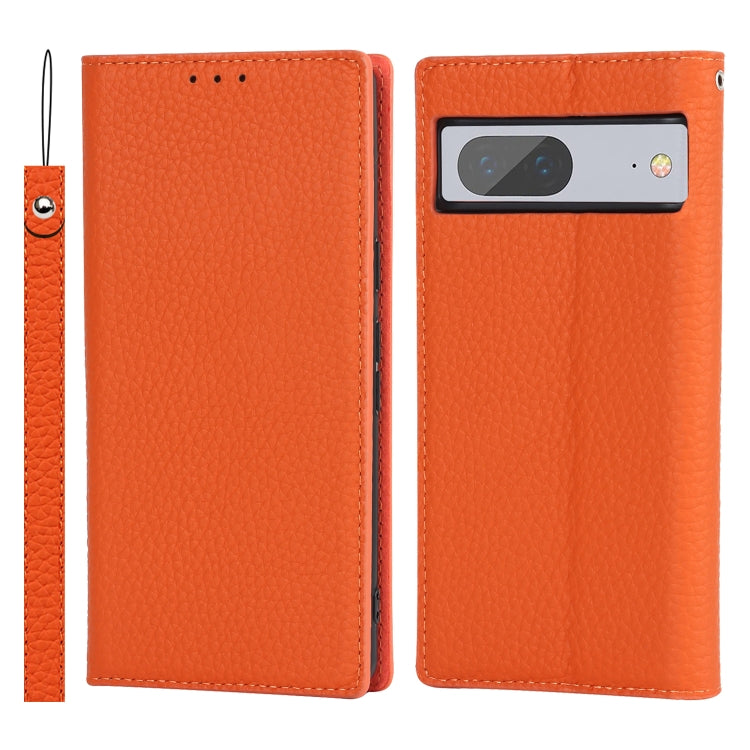 For Google Pixel 7 5G Litchi Texture Genuine Leather Phone Case(Orange) - Google Cases by buy2fix | Online Shopping UK | buy2fix