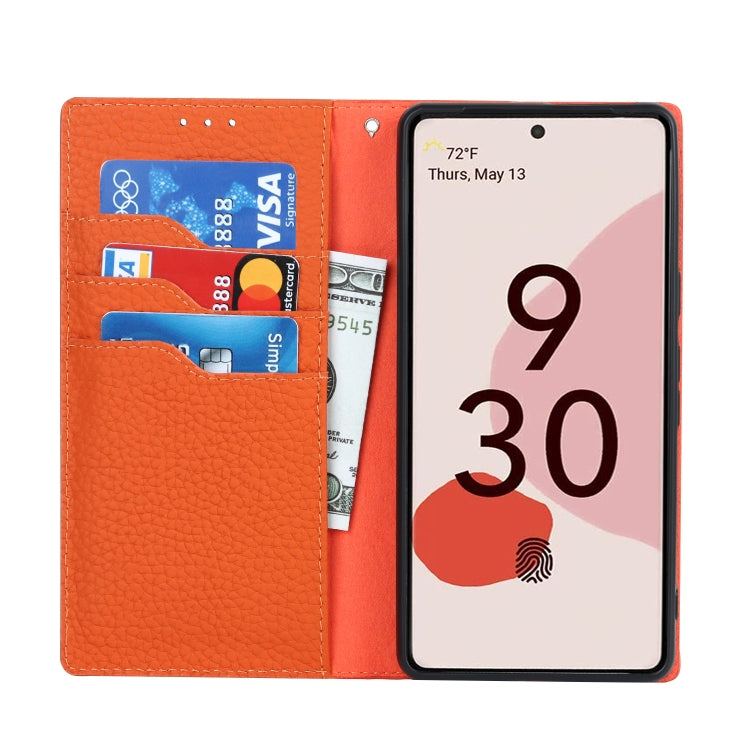 For Google Pixel 7 5G Litchi Texture Genuine Leather Phone Case(Orange) - Google Cases by buy2fix | Online Shopping UK | buy2fix