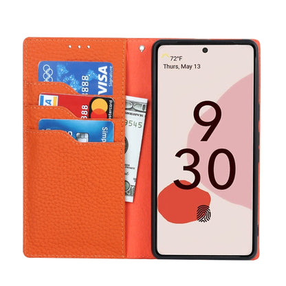 For Google Pixel 7 5G Litchi Texture Genuine Leather Phone Case(Orange) - Google Cases by buy2fix | Online Shopping UK | buy2fix