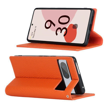 For Google Pixel 7 5G Litchi Texture Genuine Leather Phone Case(Orange) - Google Cases by buy2fix | Online Shopping UK | buy2fix
