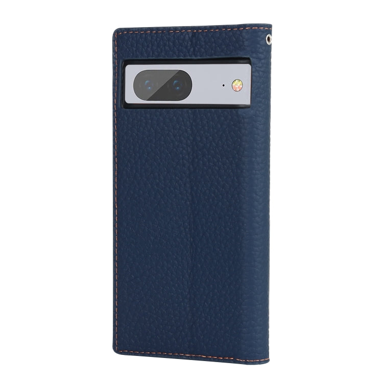 For Google Pixel 7 5G Litchi Texture Genuine Leather Phone Case(Dark Blue) - Google Cases by buy2fix | Online Shopping UK | buy2fix