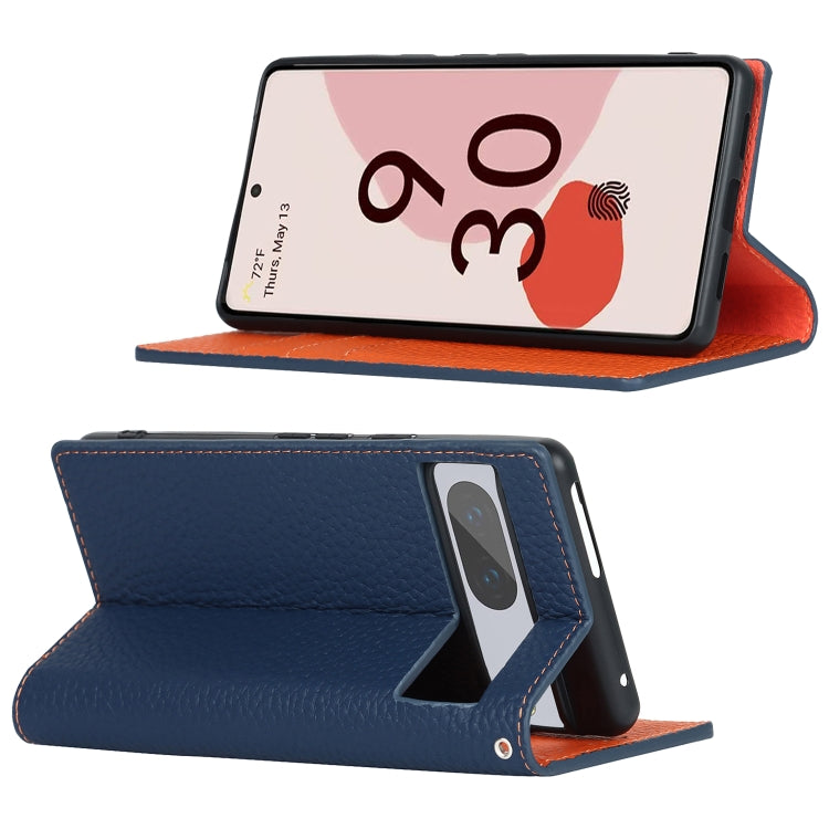 For Google Pixel 7 5G Litchi Texture Genuine Leather Phone Case(Dark Blue) - Google Cases by buy2fix | Online Shopping UK | buy2fix