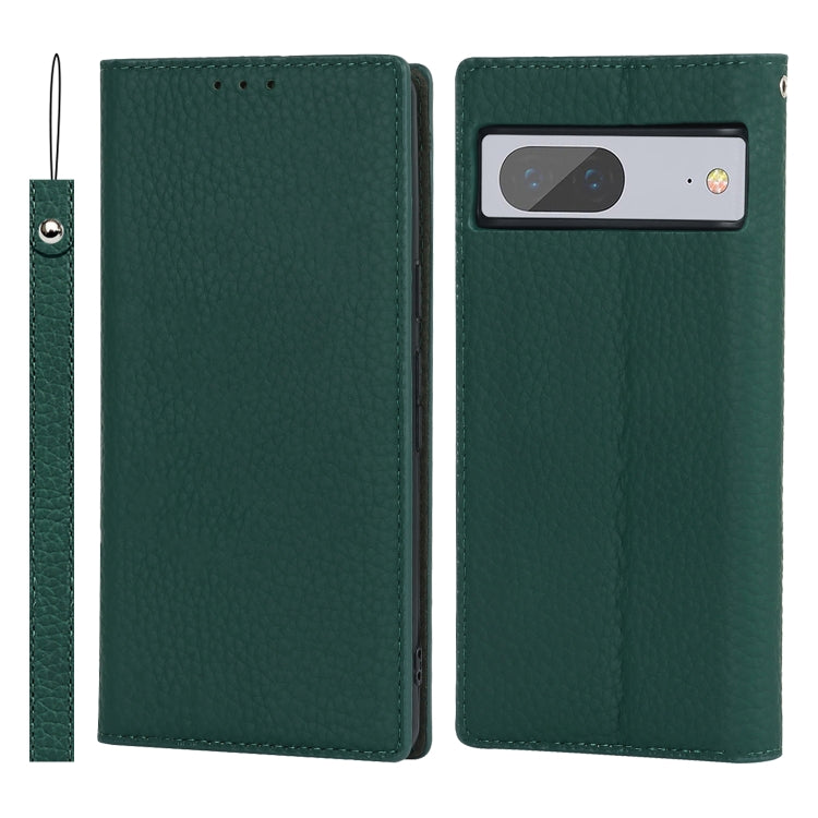 For Google Pixel 7 5G Litchi Texture Genuine Leather Phone Case(Dark Green) - Google Cases by buy2fix | Online Shopping UK | buy2fix