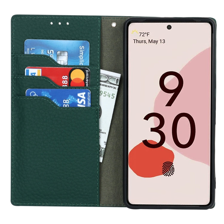 For Google Pixel 7 5G Litchi Texture Genuine Leather Phone Case(Dark Green) - Google Cases by buy2fix | Online Shopping UK | buy2fix