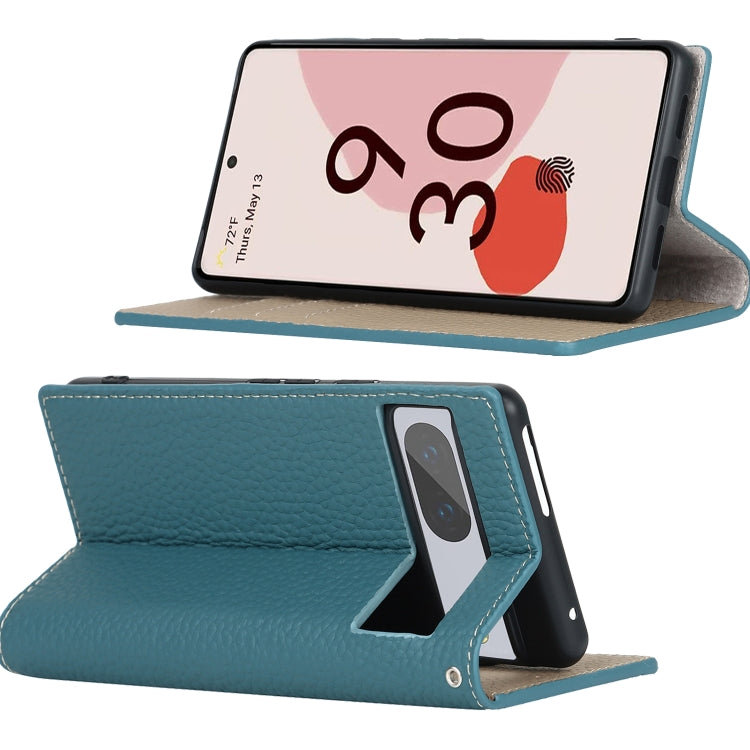 For Google Pixel 7 5G Litchi Texture Genuine Leather Phone Case(Sky Blue) - Google Cases by buy2fix | Online Shopping UK | buy2fix