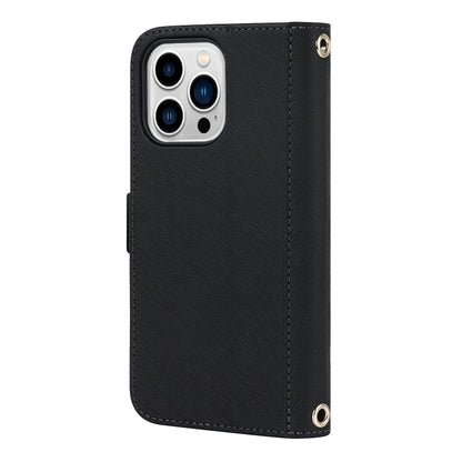 For iPhone 14 Pro Cross Texture Lanyard Leather Phone Case(Black) - iPhone 14 Pro Cases by buy2fix | Online Shopping UK | buy2fix