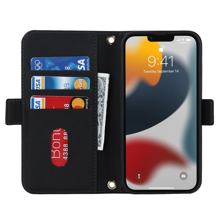 For iPhone 14 Pro Cross Texture Lanyard Leather Phone Case(Black) - iPhone 14 Pro Cases by buy2fix | Online Shopping UK | buy2fix