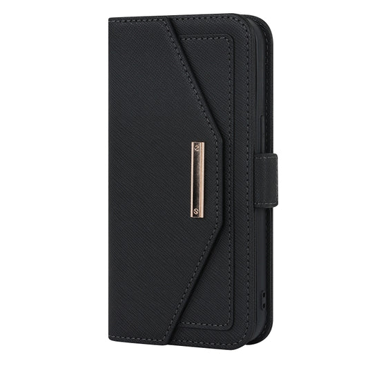 For iPhone 14 Plus Cross Texture Lanyard Leather Phone Case(Black) - iPhone 14 Plus Cases by buy2fix | Online Shopping UK | buy2fix