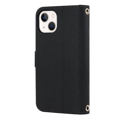 For iPhone 14 Plus Cross Texture Lanyard Leather Phone Case(Black) - iPhone 14 Plus Cases by buy2fix | Online Shopping UK | buy2fix