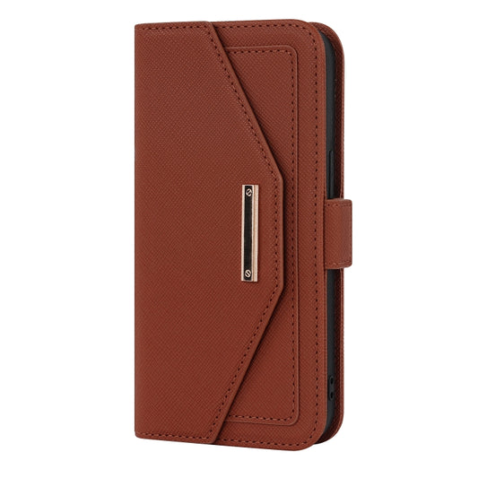 For iPhone 14 Plus Cross Texture Lanyard Leather Phone Case(Brown) - iPhone 14 Plus Cases by buy2fix | Online Shopping UK | buy2fix