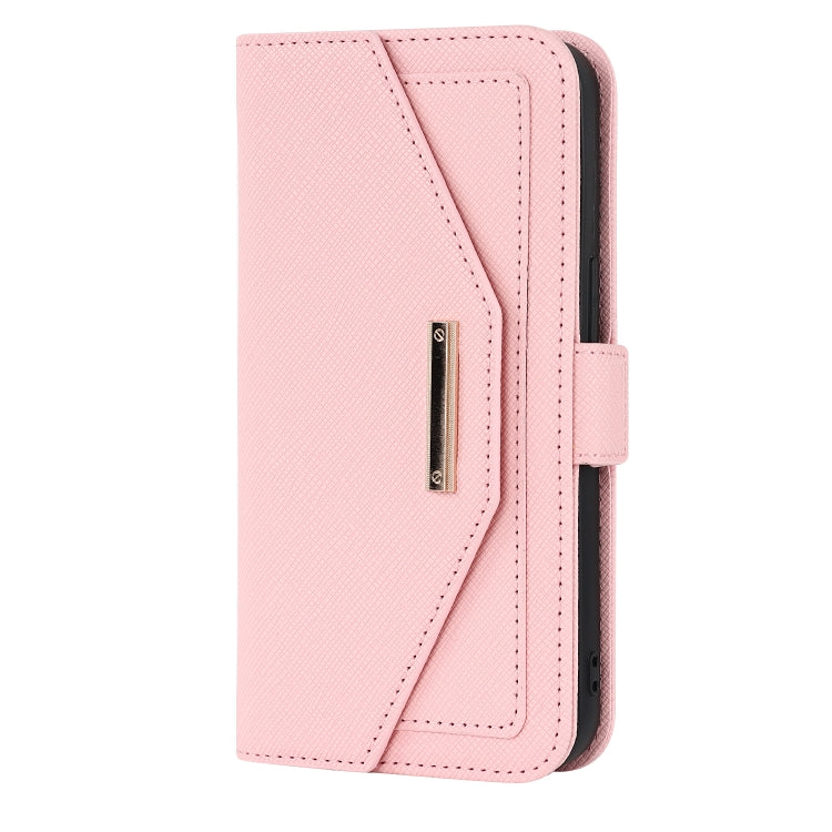 For iPhone 13 Cross Texture Lanyard Leather Phone Case(Pink) - iPhone 13 Cases by buy2fix | Online Shopping UK | buy2fix