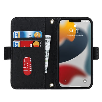 For iPhone 13 mini Cross Texture Lanyard Leather Phone Case(Black) - iPhone 13 mini Cases by buy2fix | Online Shopping UK | buy2fix