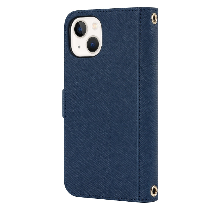 For iPhone 13 mini Cross Texture Lanyard Leather Phone Case(Blue) - iPhone 13 mini Cases by buy2fix | Online Shopping UK | buy2fix