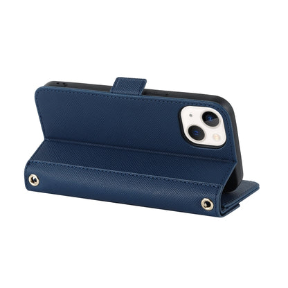 For iPhone 13 mini Cross Texture Lanyard Leather Phone Case(Blue) - iPhone 13 mini Cases by buy2fix | Online Shopping UK | buy2fix