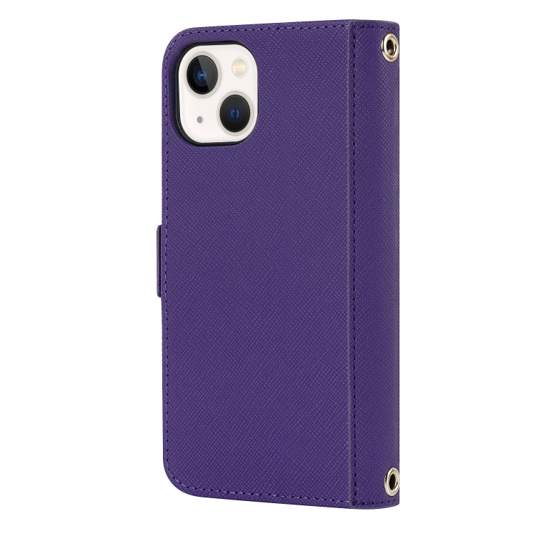 For iPhone 13 mini Cross Texture Lanyard Leather Phone Case(Purple) - iPhone 13 mini Cases by buy2fix | Online Shopping UK | buy2fix