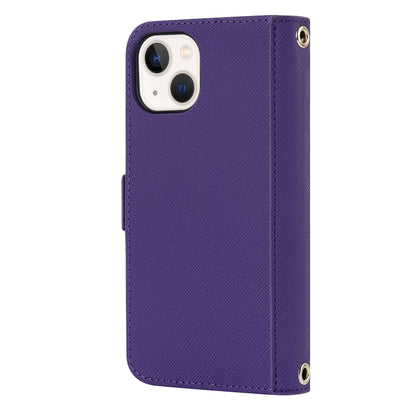 For iPhone 13 mini Cross Texture Lanyard Leather Phone Case(Purple) - iPhone 13 mini Cases by buy2fix | Online Shopping UK | buy2fix