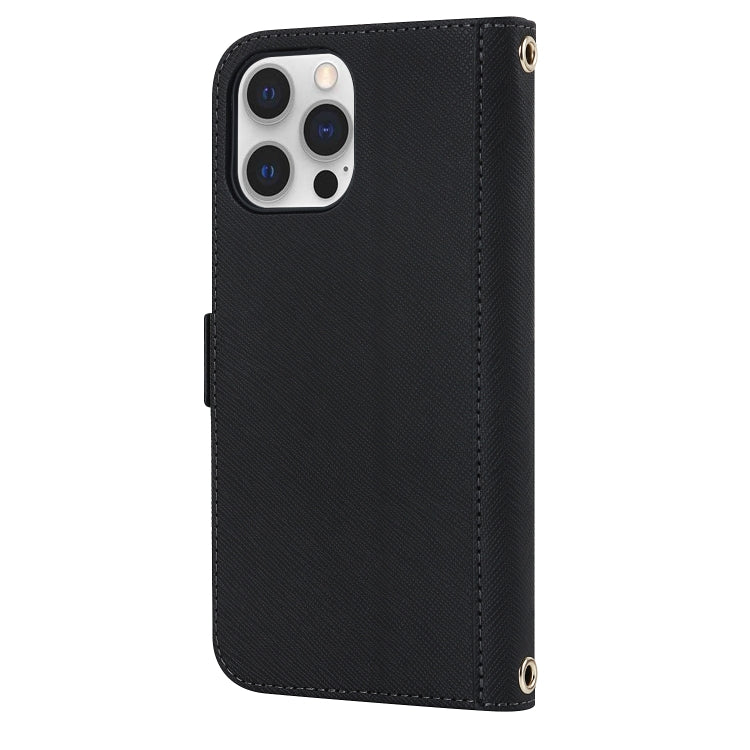 For iPhone 12 Pro Max Cross Texture Lanyard Leather Phone Case(Black) - iPhone 12 Pro Max Cases by buy2fix | Online Shopping UK | buy2fix