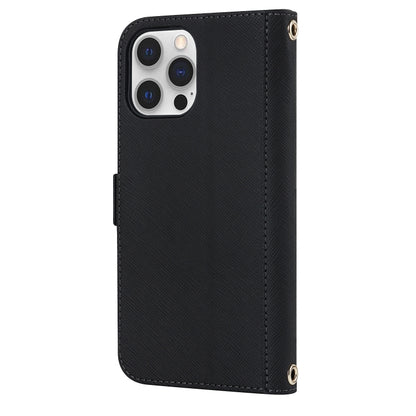 For iPhone 12 Pro Max Cross Texture Lanyard Leather Phone Case(Black) - iPhone 12 Pro Max Cases by buy2fix | Online Shopping UK | buy2fix