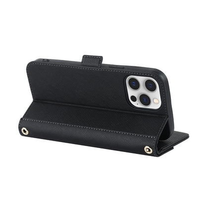 For iPhone 12 Pro Max Cross Texture Lanyard Leather Phone Case(Black) - iPhone 12 Pro Max Cases by buy2fix | Online Shopping UK | buy2fix