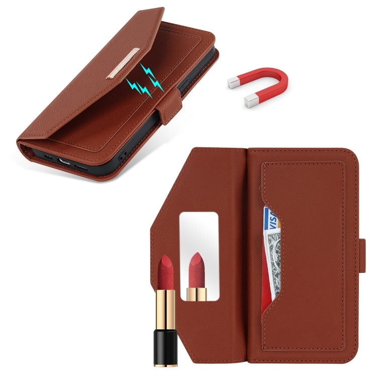 For iPhone 12 Pro Max Cross Texture Lanyard Leather Phone Case(Brown) - iPhone 12 Pro Max Cases by buy2fix | Online Shopping UK | buy2fix