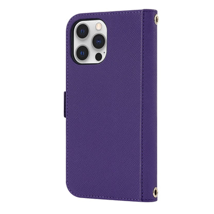 For iPhone 12 Pro Max Cross Texture Lanyard Leather Phone Case(Purple) - iPhone 12 Pro Max Cases by buy2fix | Online Shopping UK | buy2fix