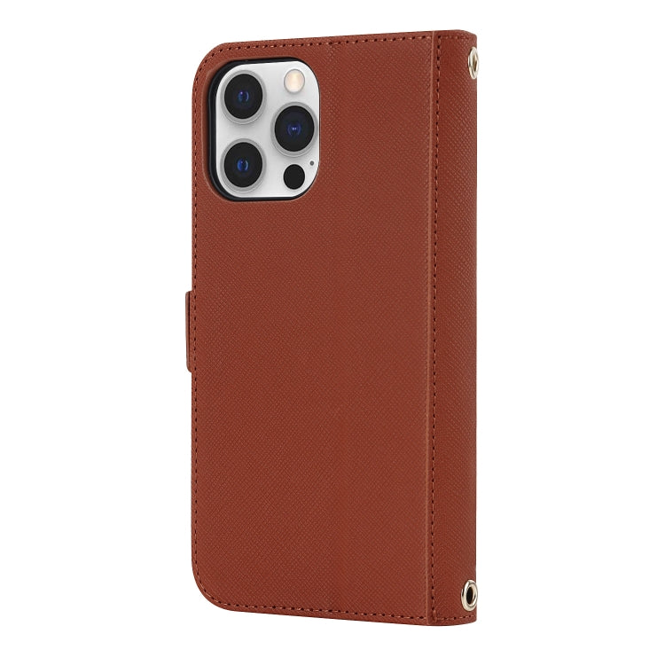 For iPhone 12 / 12 Pro Cross Texture Lanyard Leather Phone Case(Brown) - iPhone 12 / 12 Pro Cases by buy2fix | Online Shopping UK | buy2fix